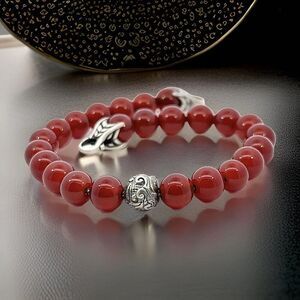 David Yurman Carnelian Carved Prayer Beads Bracelet 8.5" Silver Estate DY551